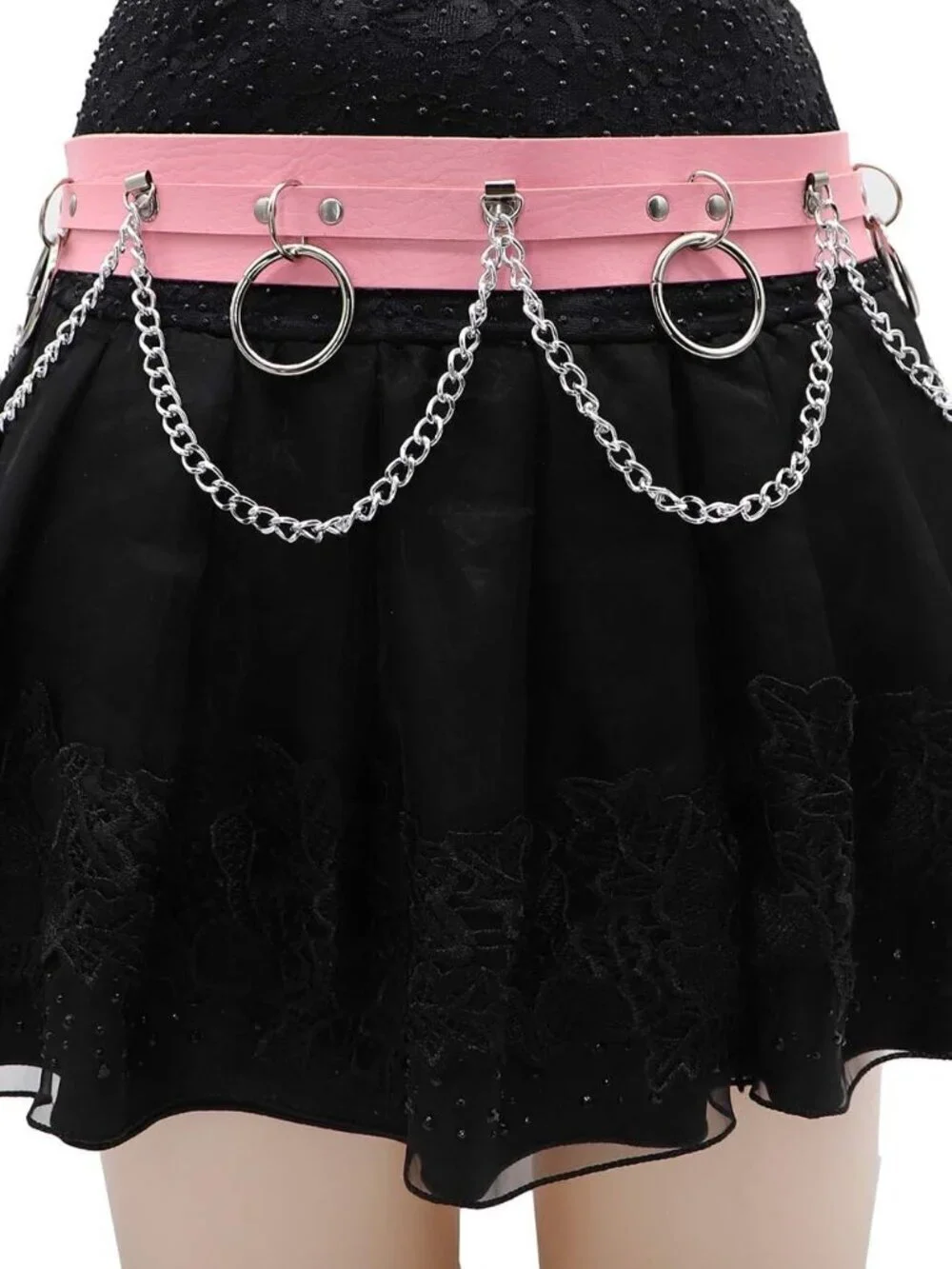 Women's Pink Holographic Body Chain Leather Gothic Punk Adjustable Waist Belt - Picture 2 of 3